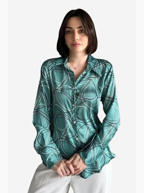 Camisa de manga comprida com estampado geométrico e fecho de botões my fashion - Kiabi Camisa de manga comprida com estampado geométrico e fecho de botões my fashion - Kiabi