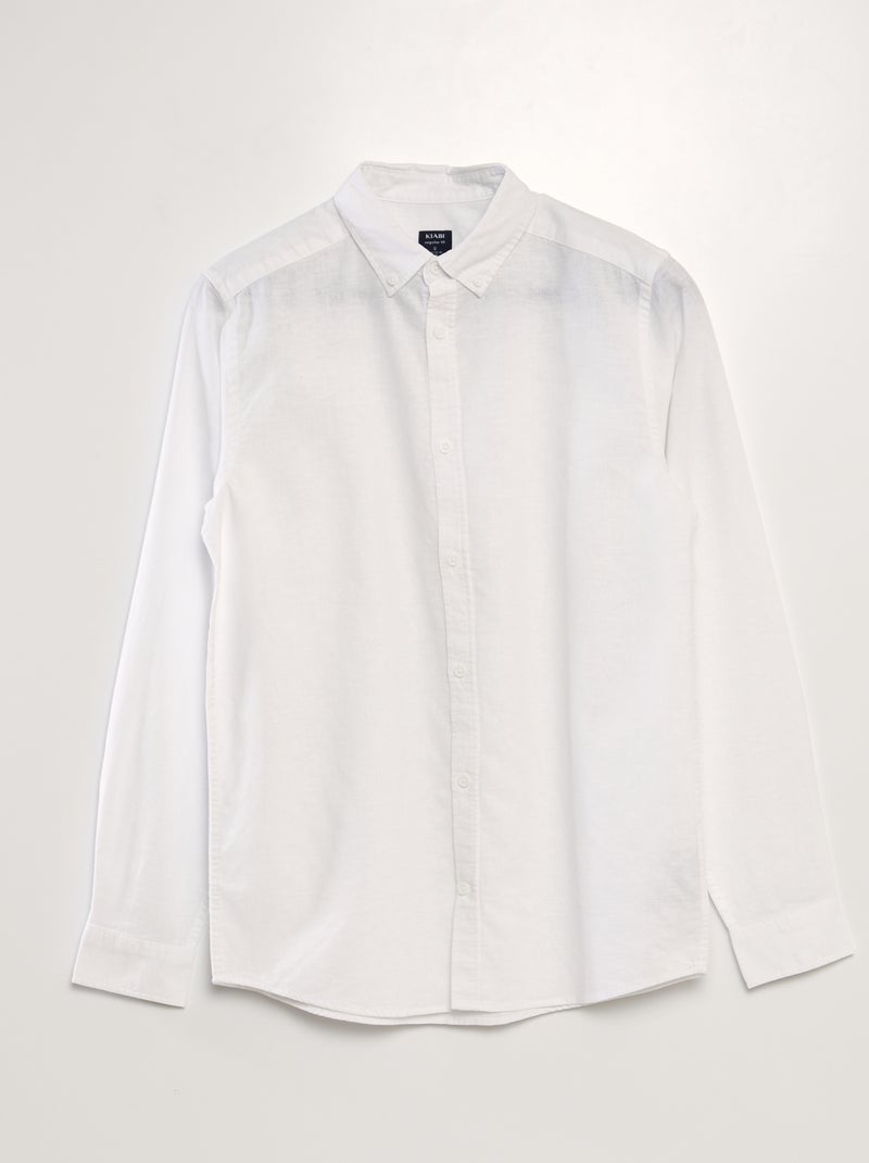 Camisa de manga comprida com linho BRANCO - Kiabi