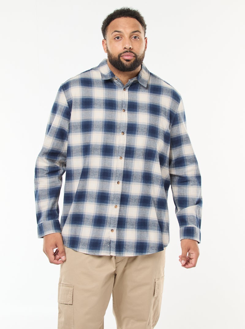 Camisa de manga comprida com padrão de xadrez Azul - Kiabi