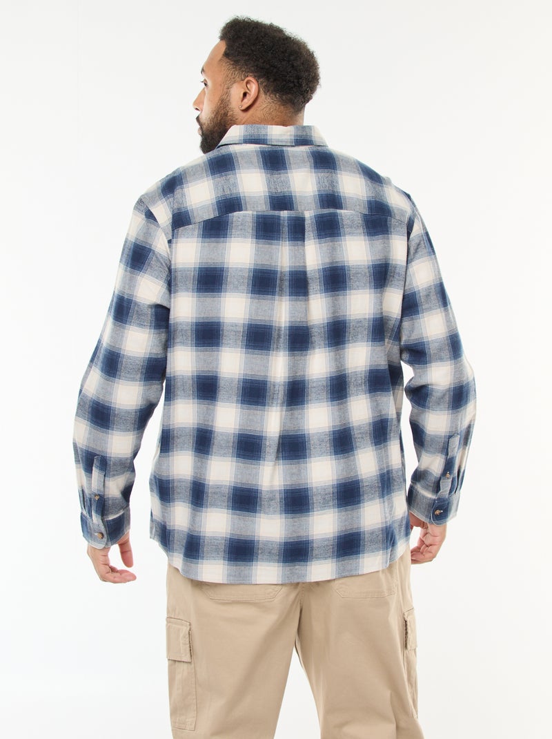 Camisa de manga comprida com padrão de xadrez Azul - Kiabi