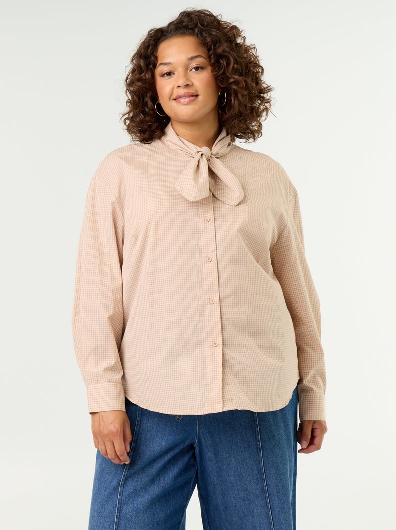 Camisa de manga comprida e gola lavallière Bege - Kiabi