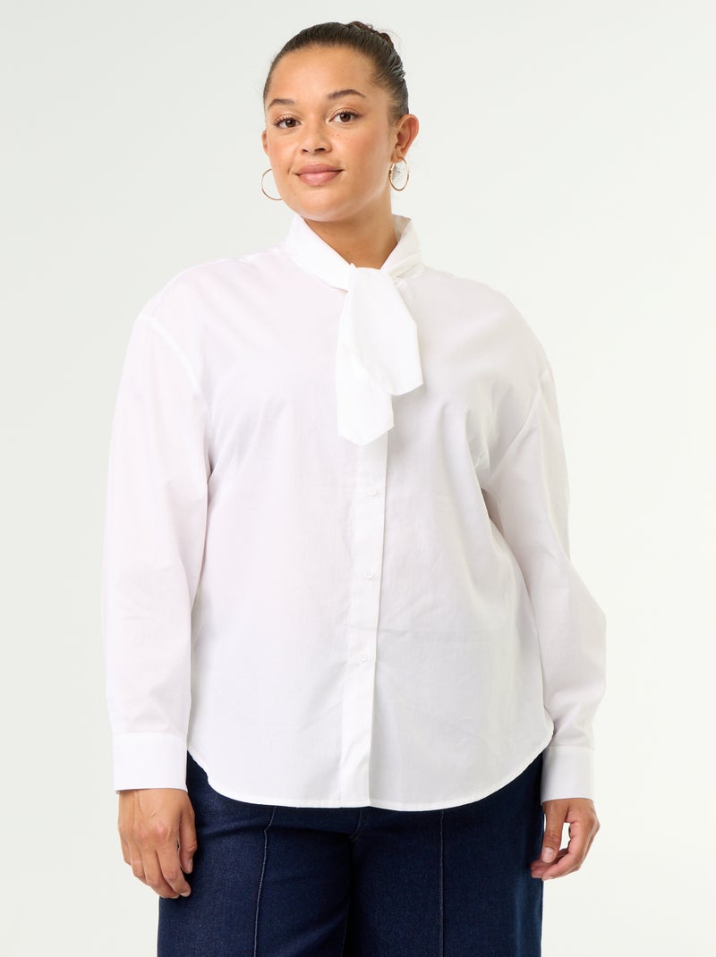 Camisa de manga comprida e gola lavallière Branco - Kiabi