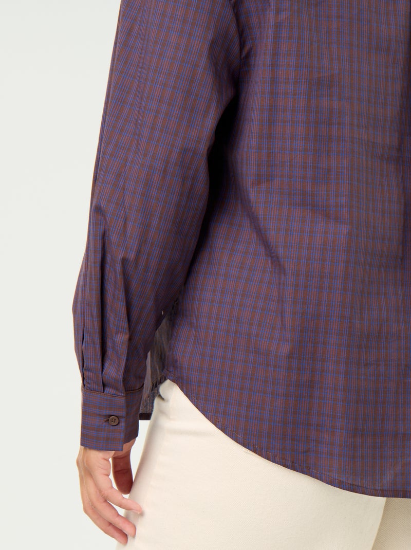 Camisa de manga comprida e gola lavallière Castanho - Kiabi