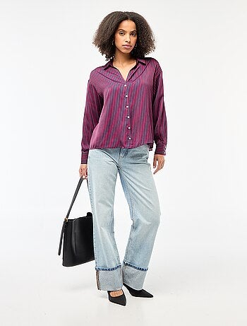 Camisa de manga comprida em cetim liso