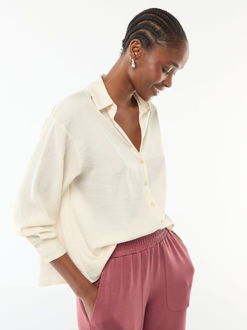 Camisa de manga comprida em cetim liso - Kiabi