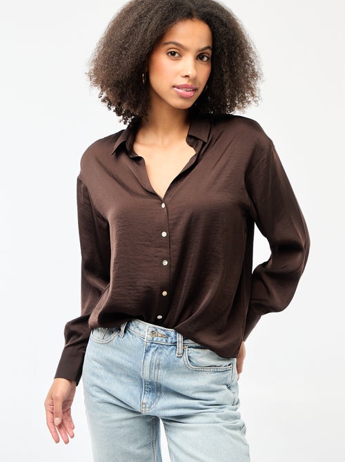 Camisa de manga comprida em cetim liso - Kiabi