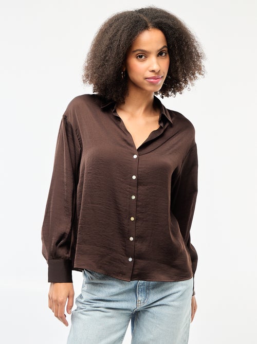 Camisa de manga comprida em cetim liso - Kiabi