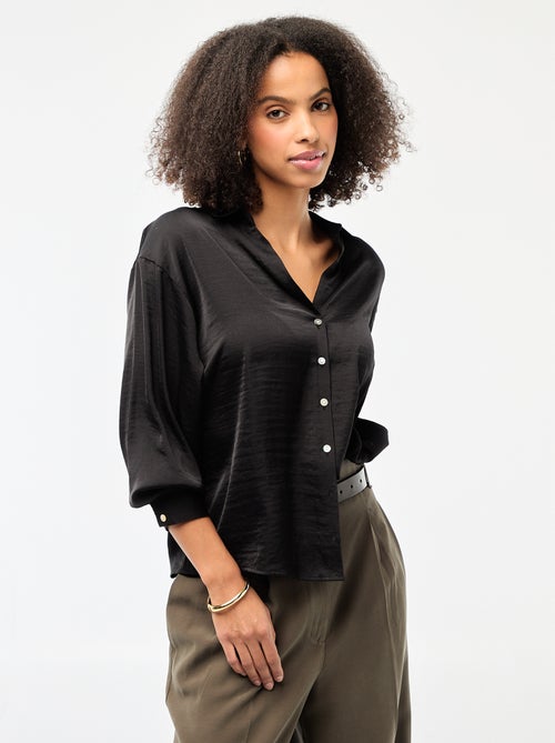 Camisa de manga comprida em cetim liso - Kiabi