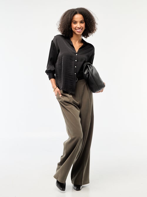 Camisa de manga comprida em cetim liso - Kiabi