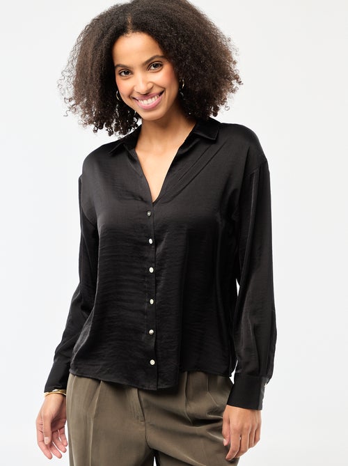 Camisa de manga comprida em cetim liso - Kiabi