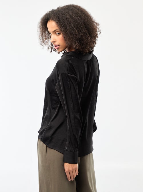 Camisa de manga comprida em cetim liso - Kiabi