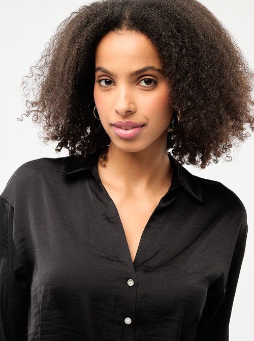 Camisa de manga comprida em cetim liso - Kiabi