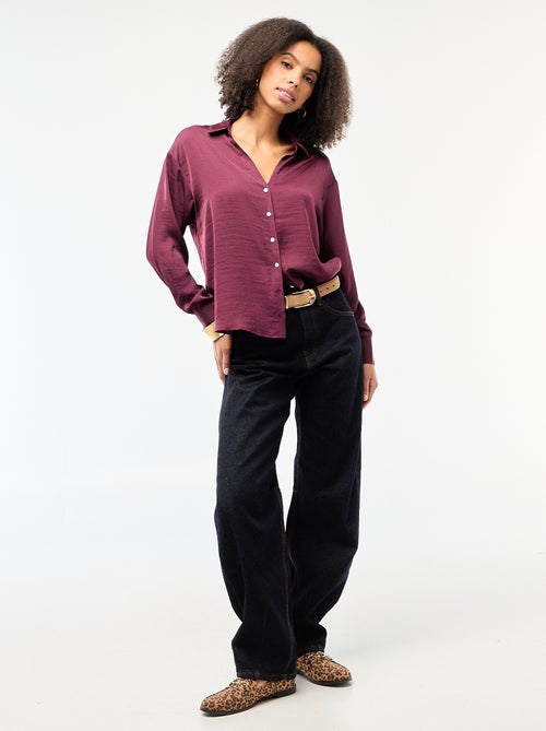 Camisa de manga comprida em cetim liso - Kiabi