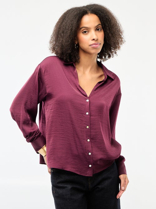 Camisa de manga comprida em cetim liso - Kiabi