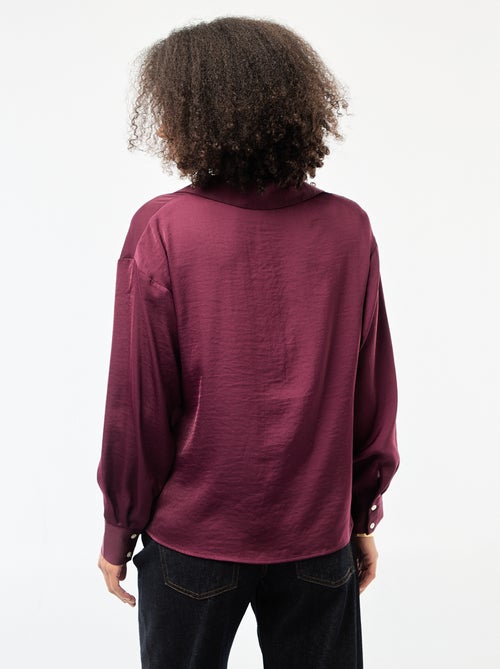 Camisa de manga comprida em cetim liso - Kiabi