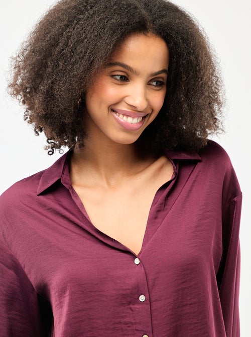 Camisa de manga comprida em cetim liso - Kiabi