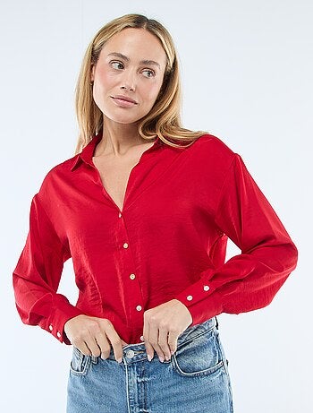 Camisa de manga comprida em cetim liso