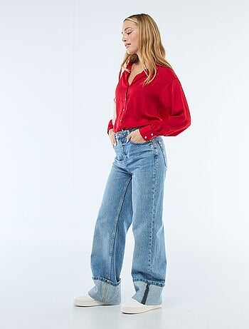 Camisa de manga comprida em cetim liso