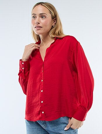 Camisa de manga comprida em cetim liso