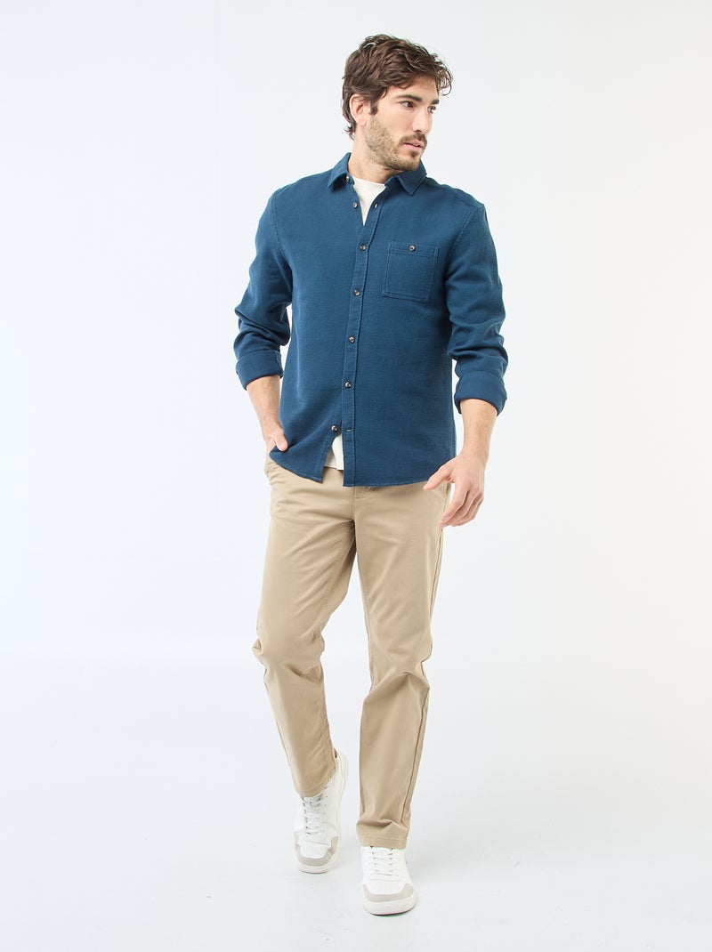 Camisa de Manga Comprida em Material Texturizado Azul - Kiabi