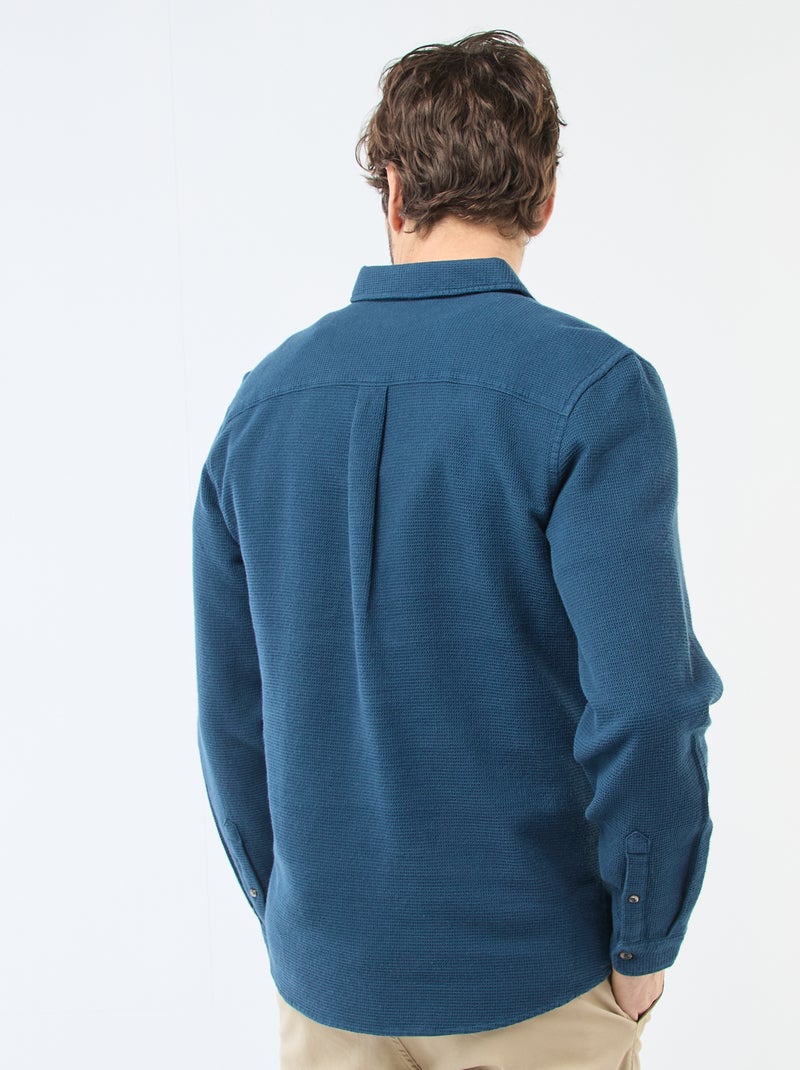 Camisa de Manga Comprida em Material Texturizado Azul - Kiabi