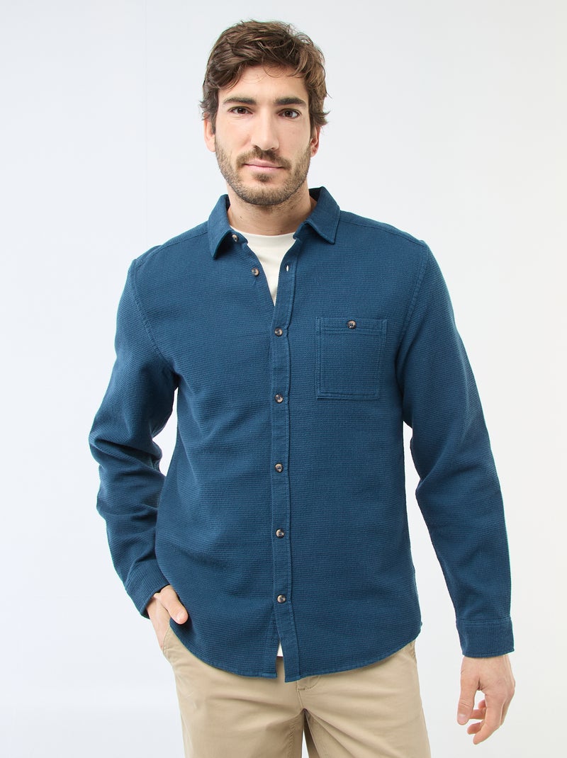 Camisa de Manga Comprida em Material Texturizado Azul - Kiabi