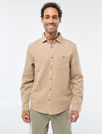 Camisa de Manga Comprida em Material Texturizado