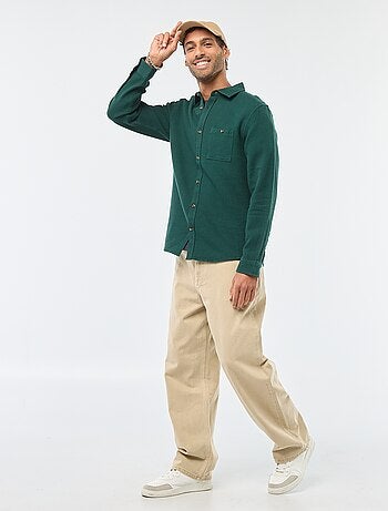 Camisa de Manga Comprida em Material Texturizado