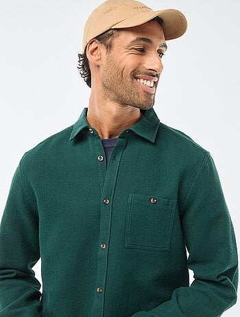 Camisa de Manga Comprida em Material Texturizado