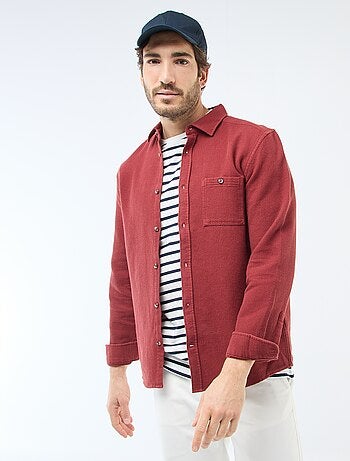 Camisa de Manga Comprida em Material Texturizado