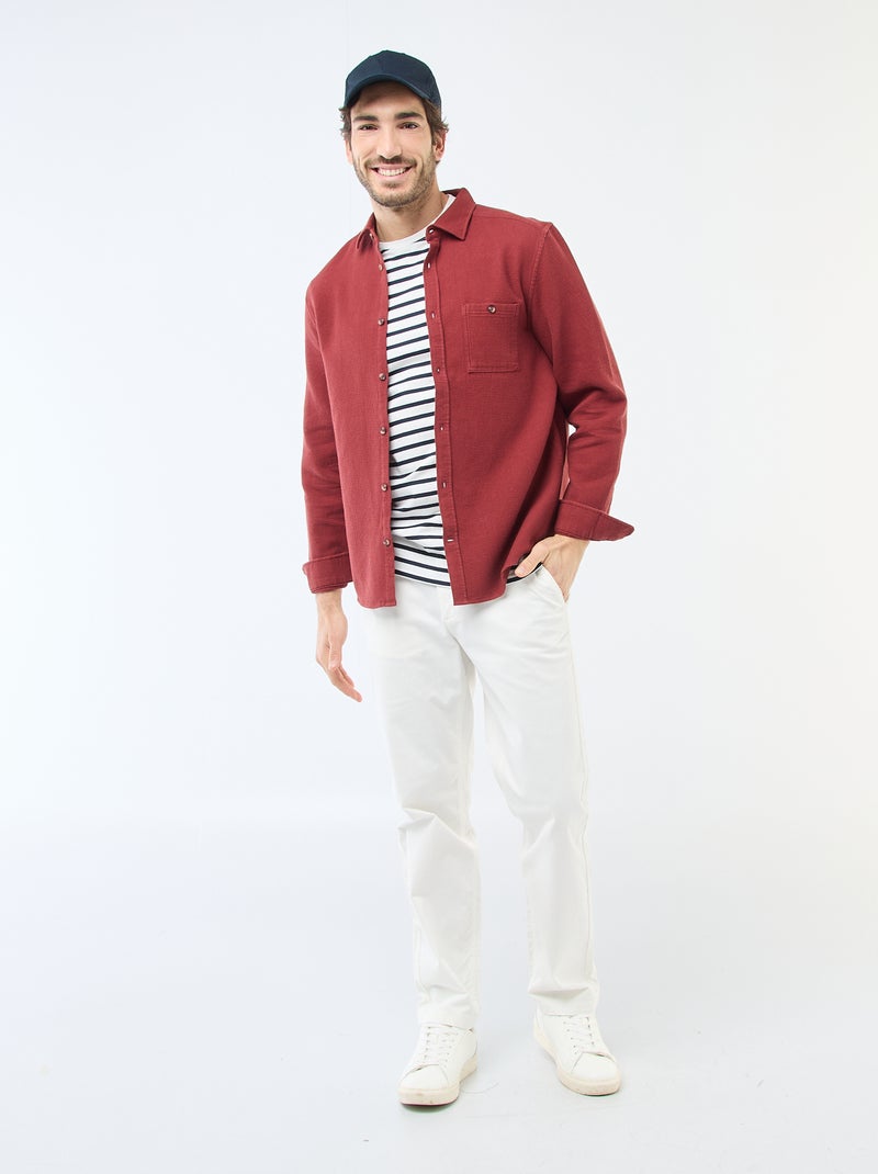 Camisa de Manga Comprida em Material Texturizado Vermelho - Kiabi