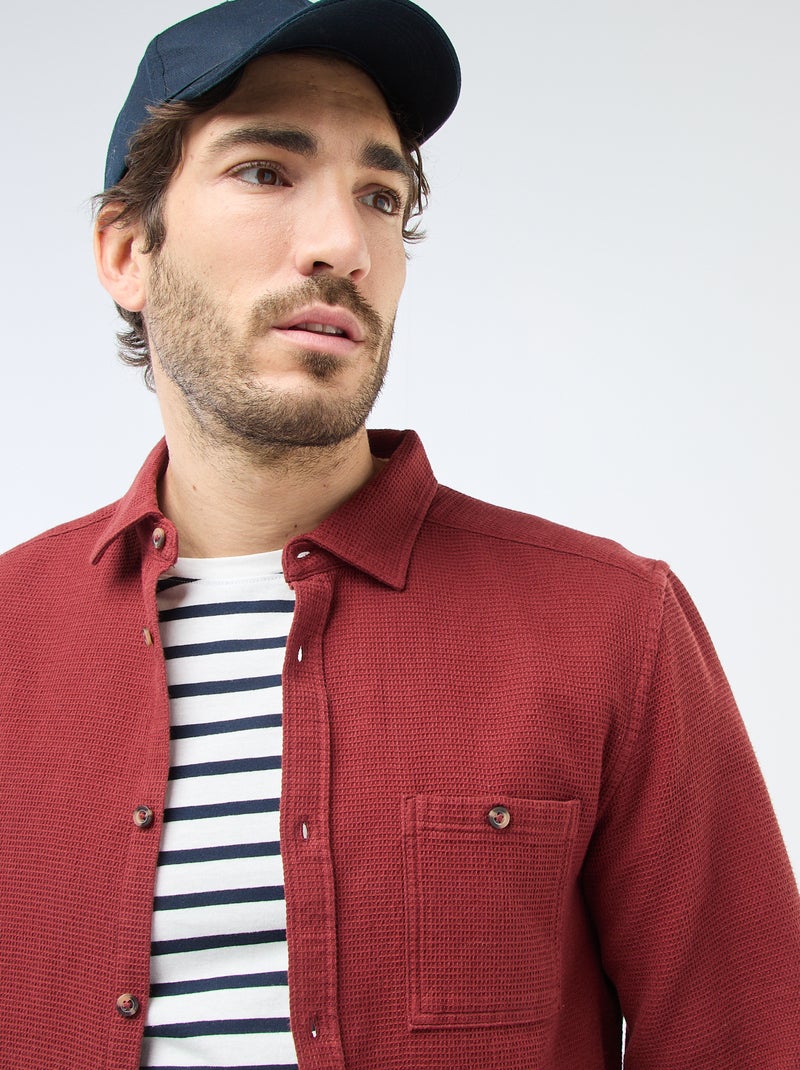 Camisa de Manga Comprida em Material Texturizado Vermelho - Kiabi