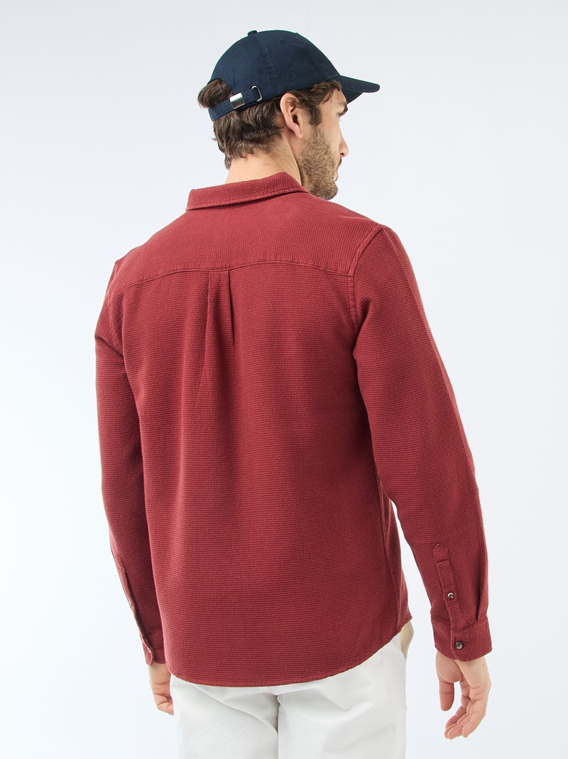Camisa de Manga Comprida em Material Texturizado Vermelho - Kiabi