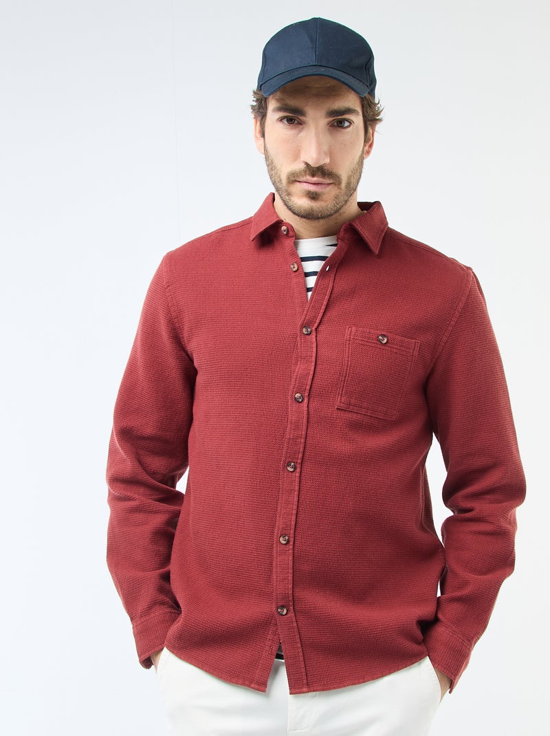 Camisa de Manga Comprida em Material Texturizado Vermelho - Kiabi