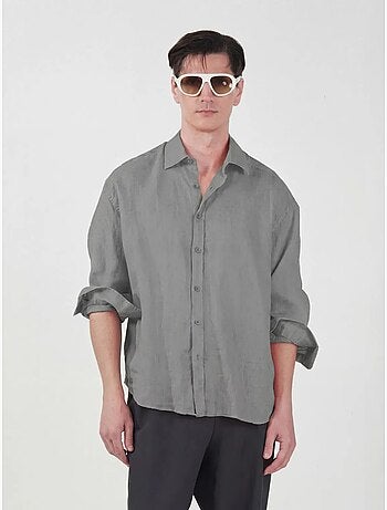 Camisa de manga comprida em mistura de linho oversize giesto