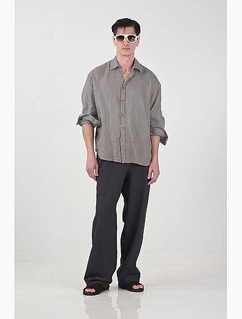 Camisa de manga comprida em mistura de linho oversize giesto