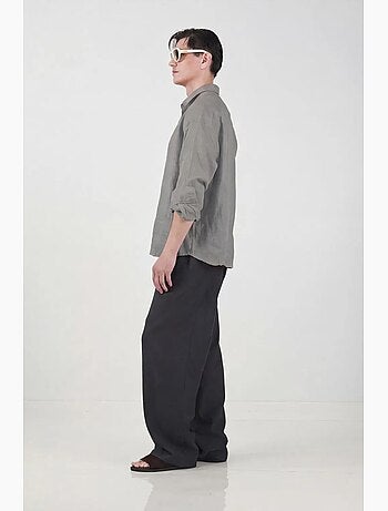 Camisa de manga comprida em mistura de linho oversize giesto