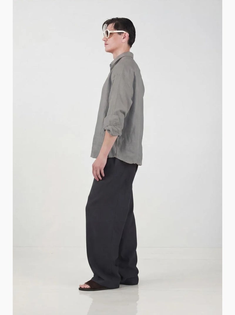 Camisa de manga comprida em mistura de linho oversize giesto Cinza médio - Kiabi