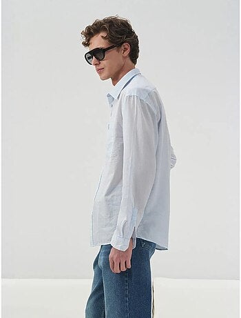 Camisa de manga comprida em popelina de algodão para homem giesto