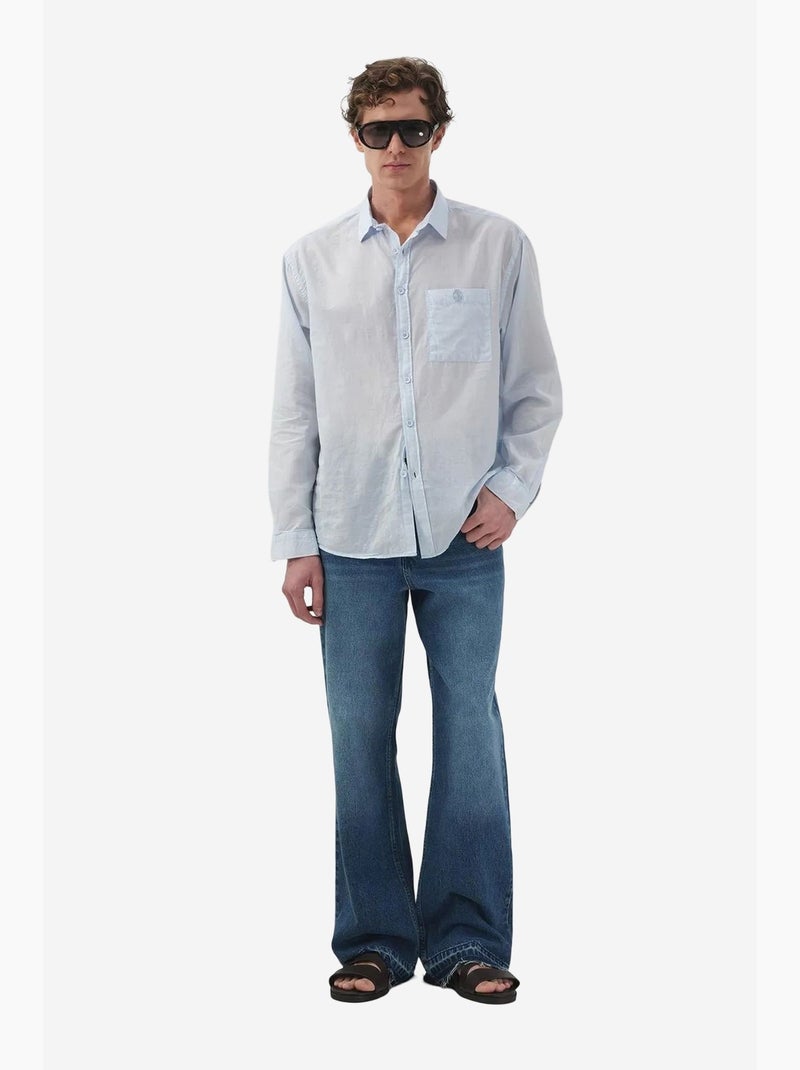 Camisa de manga comprida em popelina de algodão para homem giesto Azul claro - Kiabi