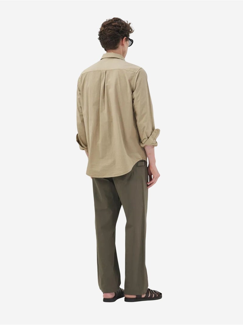 Camisa de manga comprida em popelina de algodão para homem giesto Bege natural - Kiabi