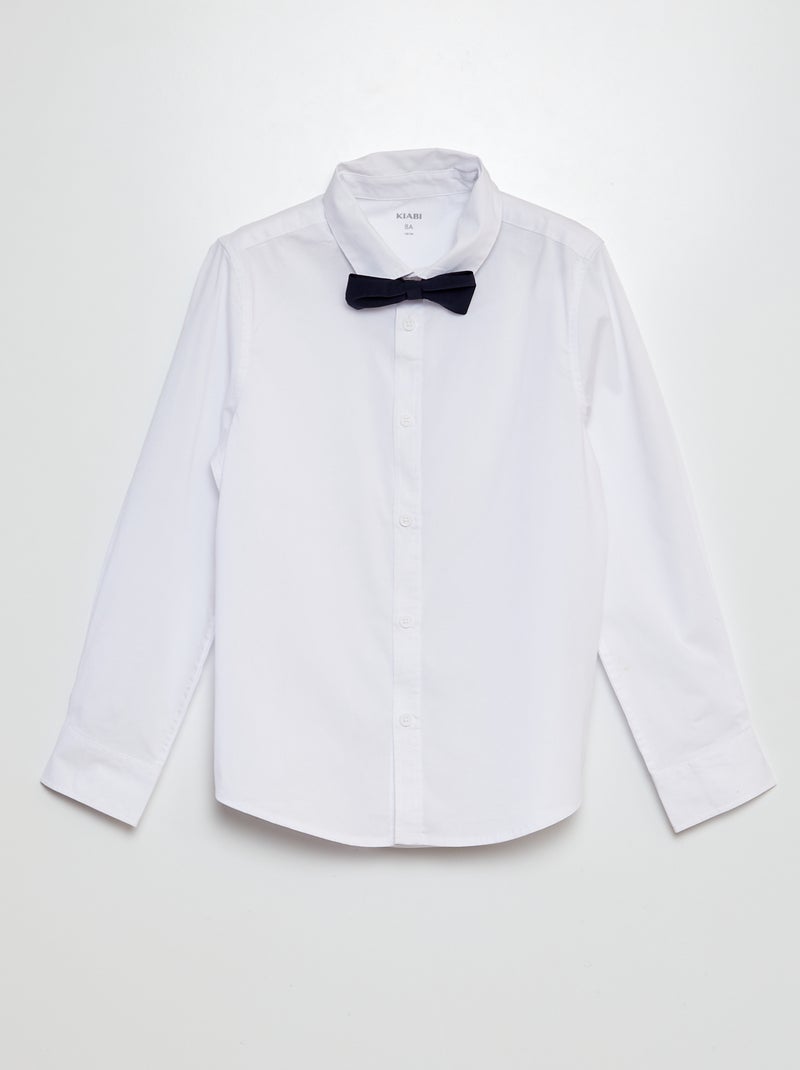 Camisa de manga comprida + laço 2 peças Branco - Kiabi