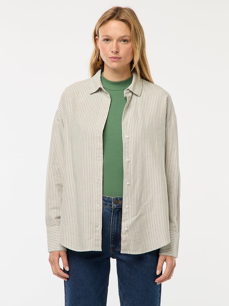 Camisa de manga comprida oxford Caqui - Kiabi