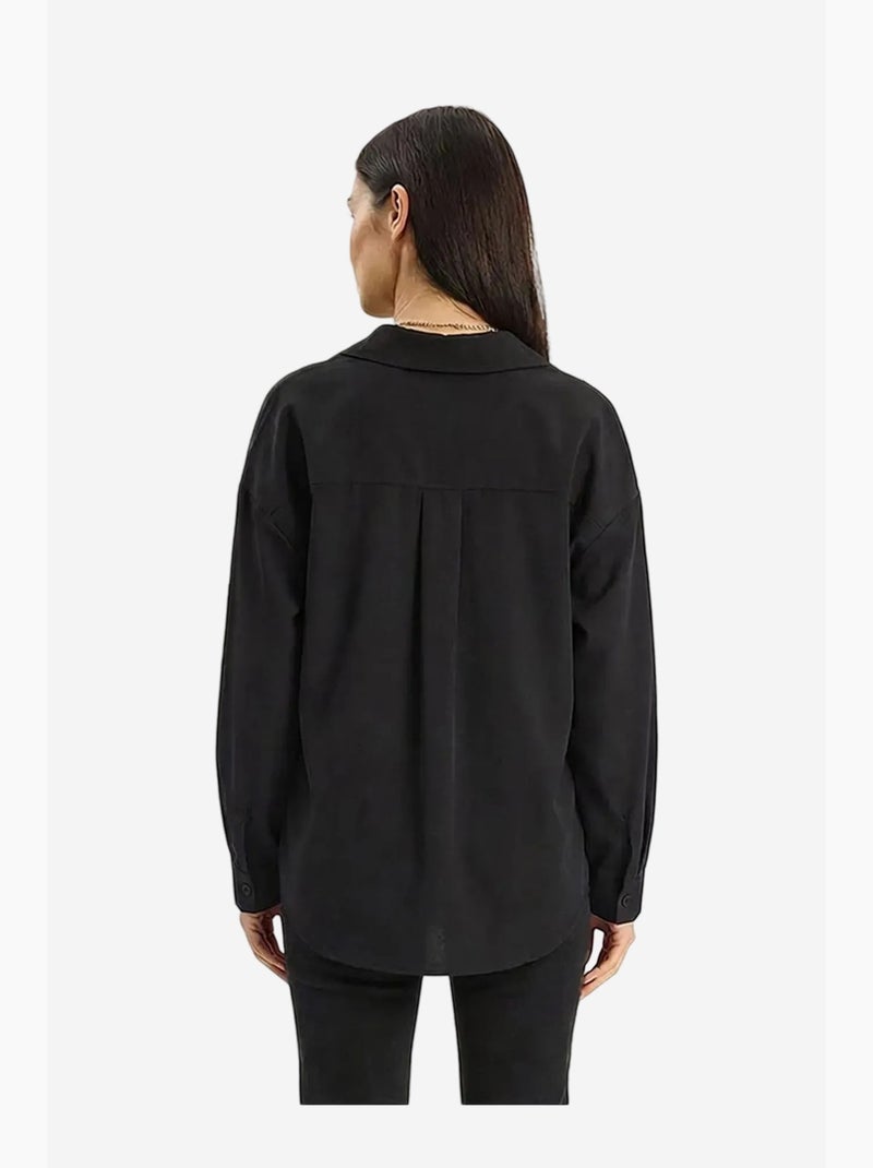 Camisa de manga comprida regular fit em popelina com fecho de botões lucci Preto - Kiabi