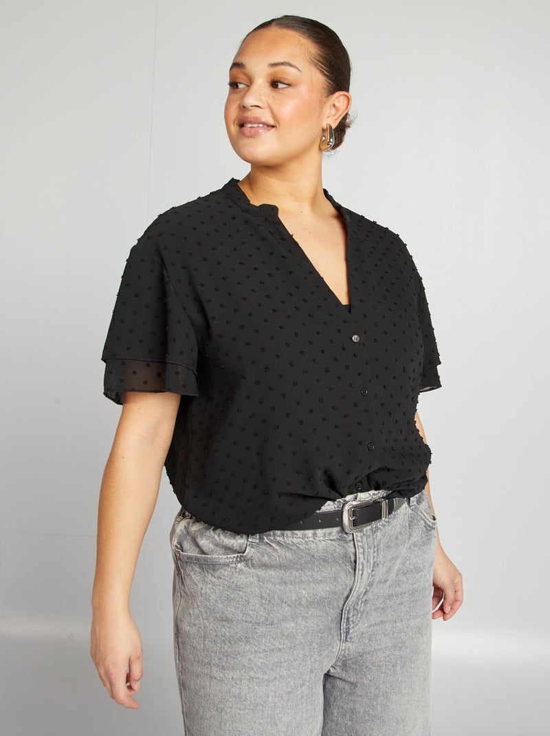 Camisa de manga curta a ponto cheio Preto - Kiabi