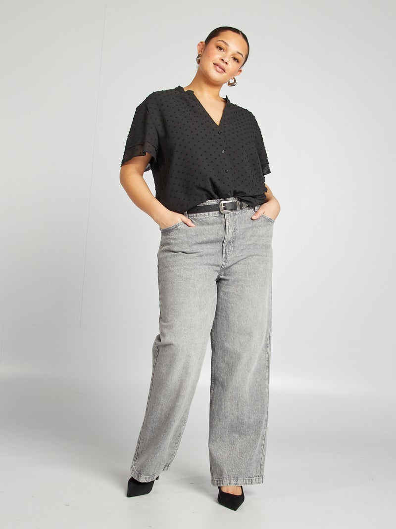 Camisa de manga curta a ponto cheio Preto - Kiabi