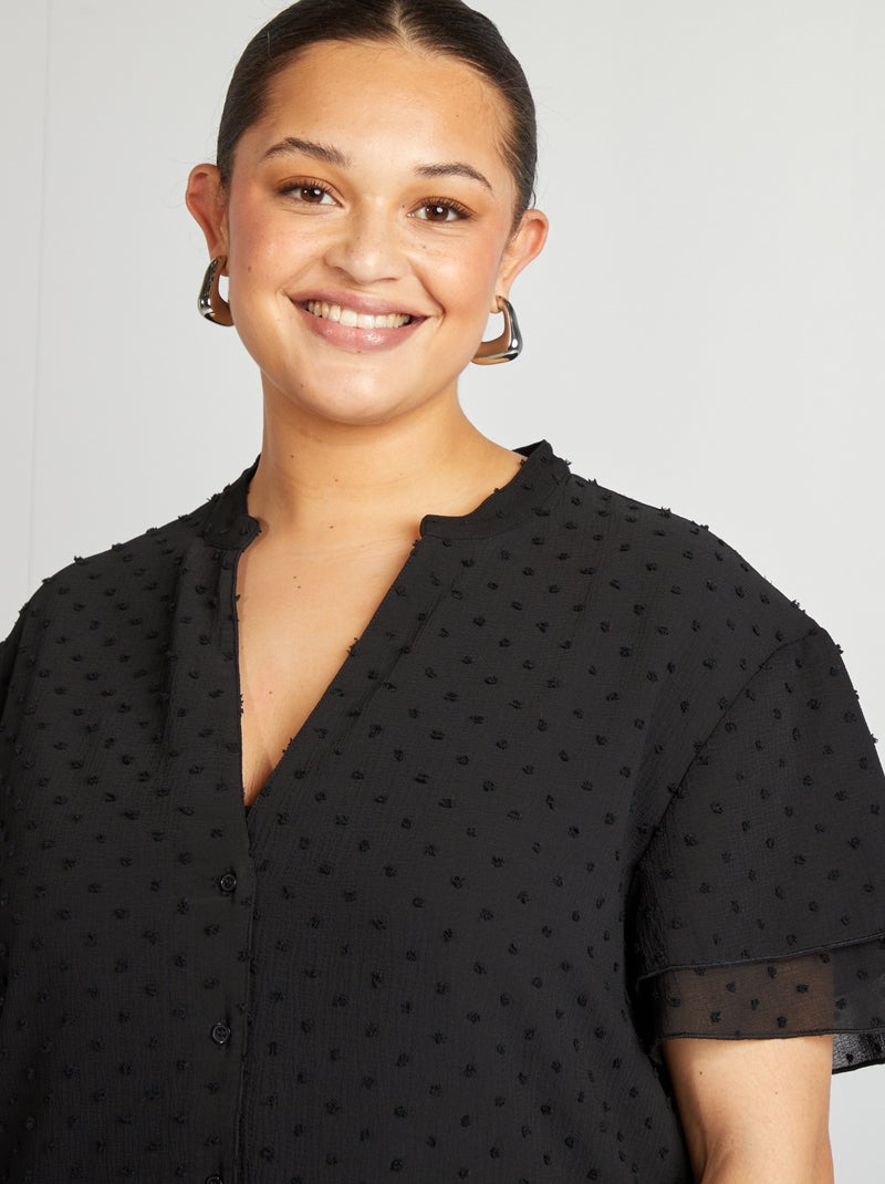 Camisa de manga curta a ponto cheio Preto - Kiabi