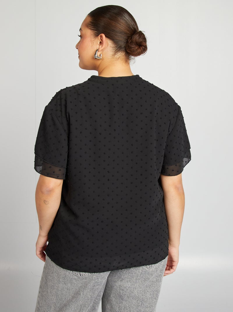 Camisa de manga curta a ponto cheio Preto - Kiabi