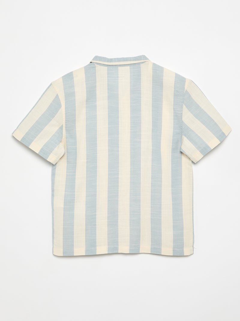 Camisa de manga curta às riscas Azul - Kiabi