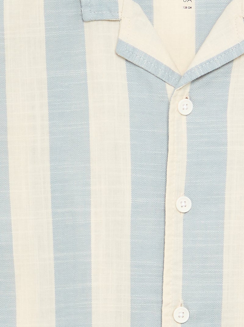Camisa de manga curta às riscas Azul - Kiabi